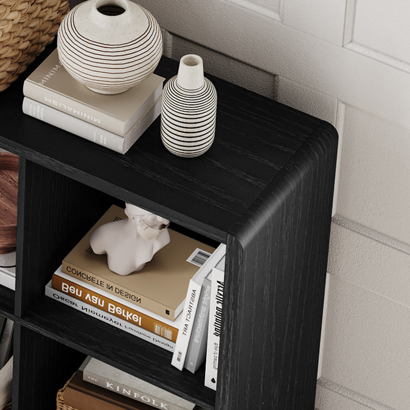 Bibliothèque Abrianna de style ferme moderne, 2 niveaux, 8 cubes, 145 cm (57,1 po), coins arrondis et base renforcée., Noir