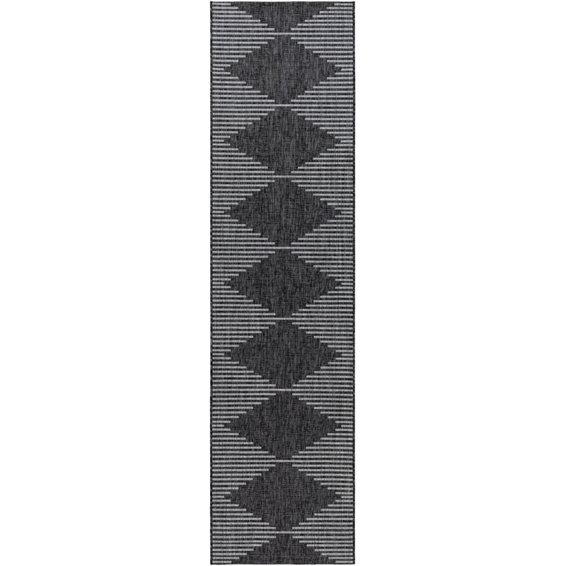 Abdulazeez Irielle Geometric Black Indoor/Outdoor Area Rug, Runner 2'7" x 10'