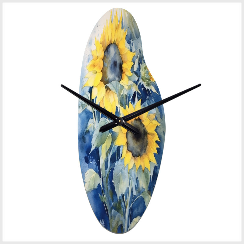 Horloge murale jaune jaune, tournesol et doré, Moyenne