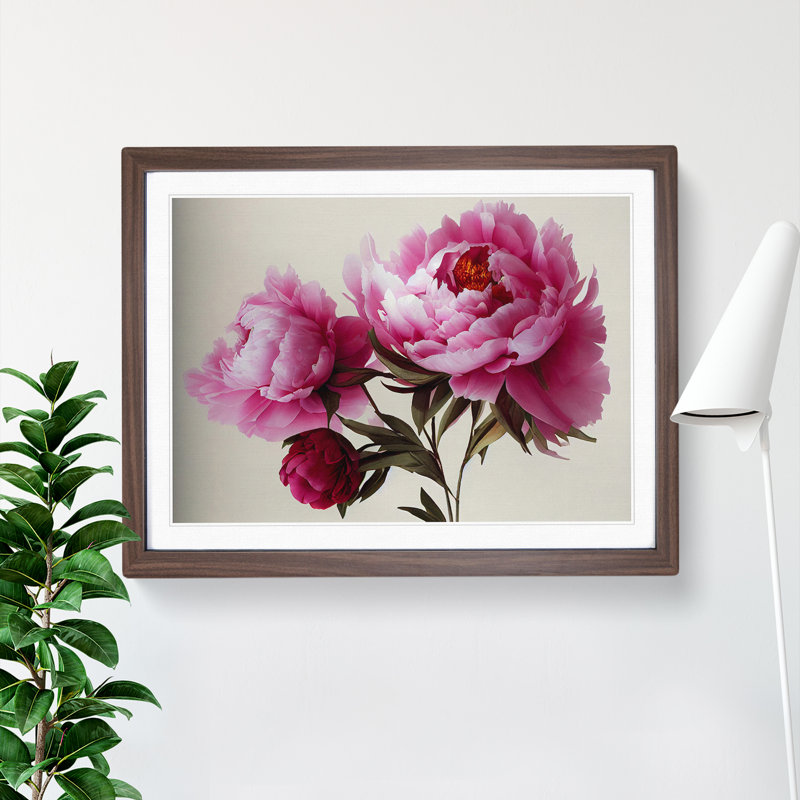 Electrifying Peonies - Single Picture Frame Print, 34cm H x 46cm W x 2cm D, Walnut 