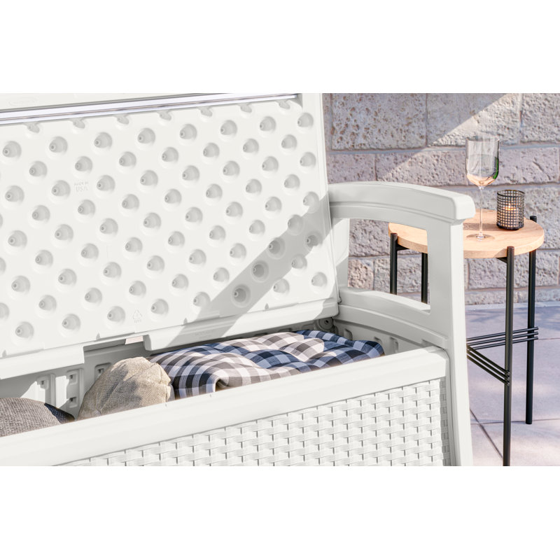 White Resin Wicker Outdoor Loveseat with Storage