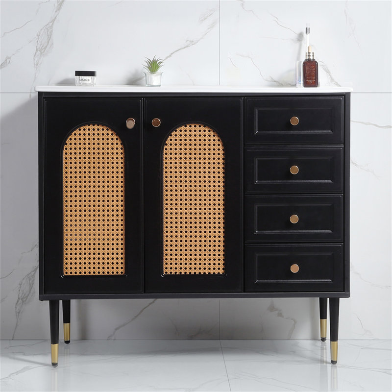 Meuble-lavabo 36 po avec lavabo en céramique, Noir