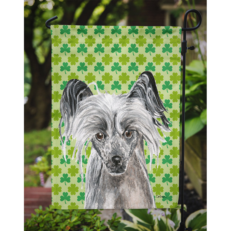 Drapeau de jardin à 2 côtés st. patrick day trèfle, Chien chinois à crête (noir et blanc)
