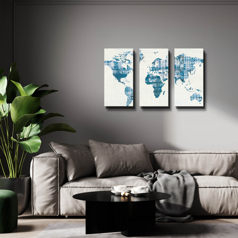 « Carte Kanari Indigo » de Melissa Averinos, triptyque mural, 91,4 cm x 61 cm, 78 po x 34 po