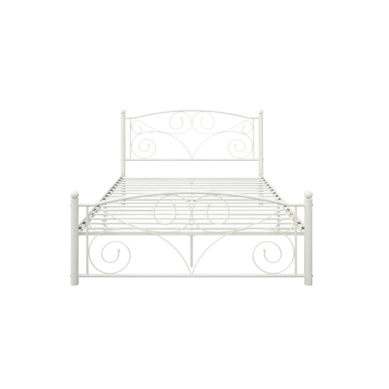 Lit en métal de taille blanche en blanc - look moderne, structure pour la longévité, fonctionnement silencieux et stable, assemblage facile, aucun sommier tapissier, s'adapte à un matelas de 8 pouces et plus, limite de poids de 600 lb avec finition,