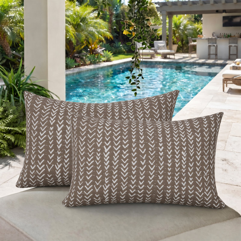 Ensemble de 2 housses de coussin lombaire intérieur / extérieur 12 po x 25 po hydrofuges et résistantes à la décoloration