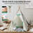 Besrey Kid Teepee Play Tent with String Lights & Thickened Mat,Kids Indoor Outdoor Playhuose Tent,Green