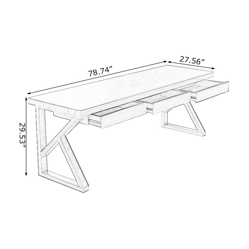 Tan Rectangular Solid Wood desks, 29.53" H x 78.74" W x 27.56" D