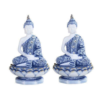 "2-PC Set" ICE ARMOR 6"H Blue and White Thai Buddha on Lotus Seat Figurine Figurine Statue Ornament Home/Room Decor and Perfect Gift Ideas for House Warming, Holidays and Birthdays Great Collectible Addition