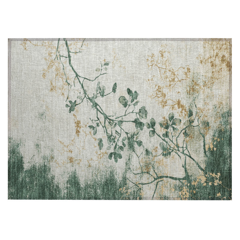 Machine Washable Indoor/Outdoor Xhevrie Emerald Rug, Rectangle 1'8" x 2'6"