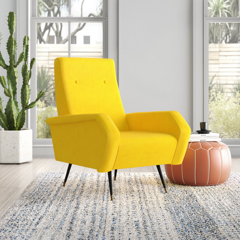 Fauteuil 27,5 po en velours capitonné, Velours jaune