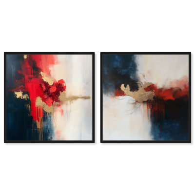 Ensemble de 2 reproductions d'art sur toile encadrées Rager Hues & Crimson Fall par Art Remedy, cadre noir, 12 x 12