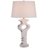One Allium Way Albine Wood With Cream Linen Table Lamp