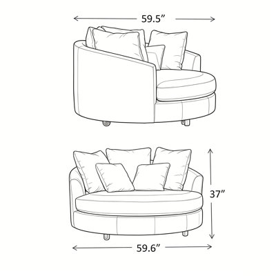 Fauteuil demi-tonneau surdimensionné 59,5 po avec roulettes
