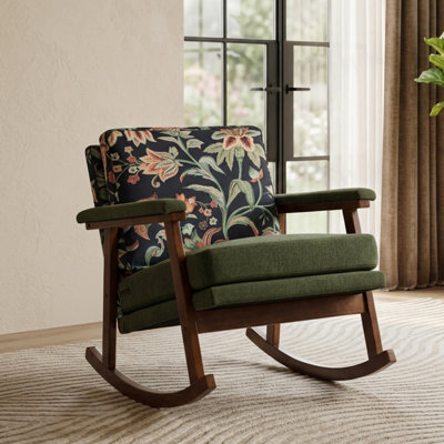 Mid-Century Velvet Rocking Chair with Backrest Modern Accent Chair for Living Room Small Spaces,Green