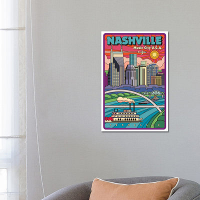 Nashville Pop Art Travel Poster New by Jim Zahniser - Wrapped Canvas Print