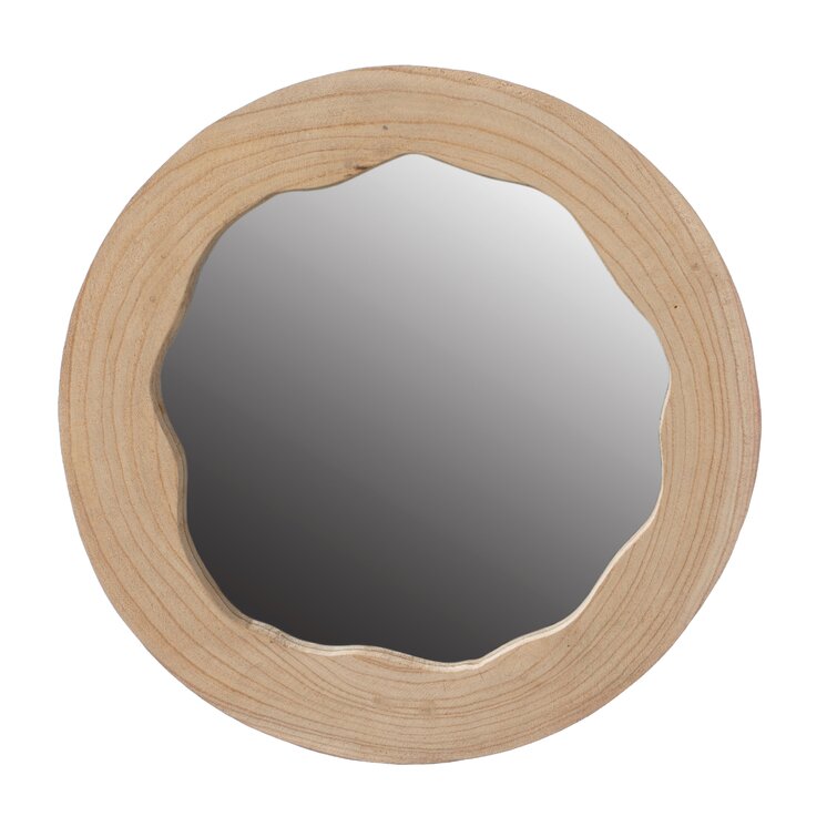 Decorative Round Natural Wood Wall Mirror For The Entryway, Living Room, Or Vanity