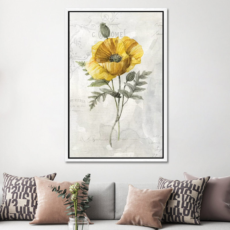 Canary Linen Poppy by Carol Robinson - Print on Canvas, White Framed, 152.5 cm H x 101.5 cm W