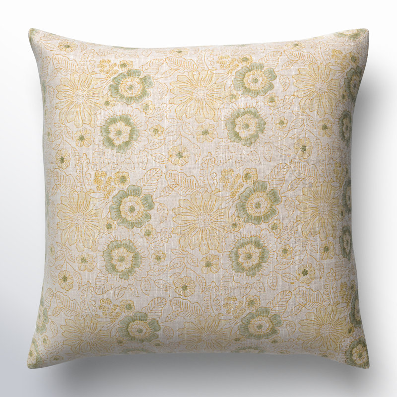 Tambra Floral Linen Reversible Pillow Cover, 20" x 20", Polyester/Polyfill