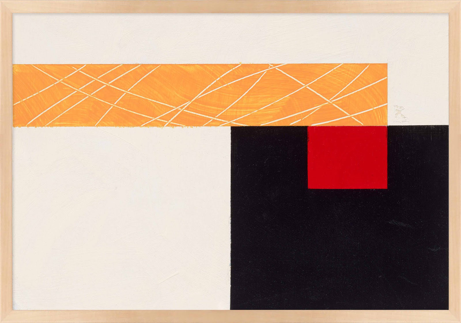 Composition With Yellow 1 by Robert Kamnatnik, 14" H x 20" W x 1.25" D, Maple Framed Paper
