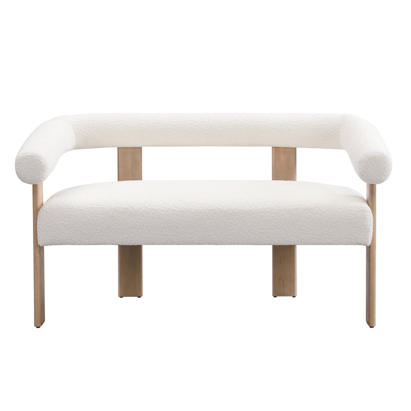  Causeuse moderne avec accoudoirs arrondis beige moderne, canapé sculptural de luxe à 2 places avec structure en bois brun, banc de salon contemporain enveloppé