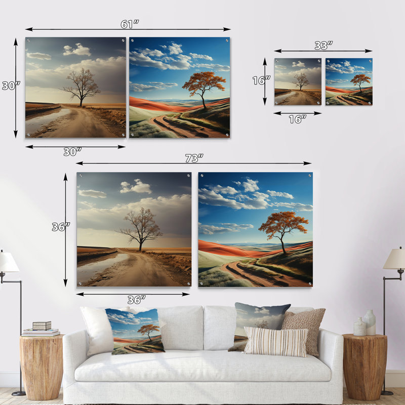 Minimalisme prairie tranquillité, ensemble d'art mural en verre, H 16 po x l 33 po