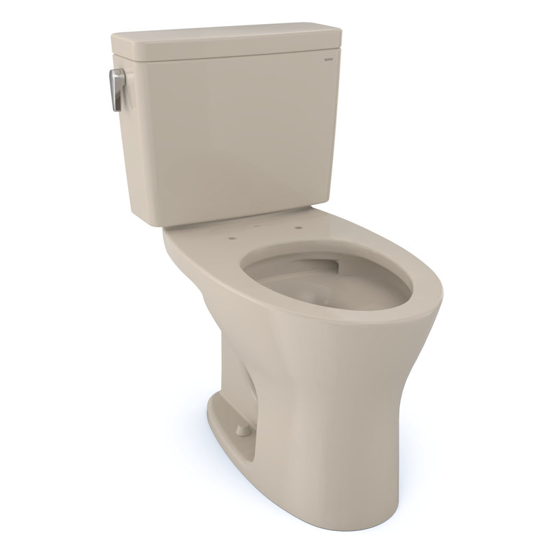 Drake® Elongated Two-Piece toilet (Seat Not Included), Bone, Left-Hand, Dual Flush
