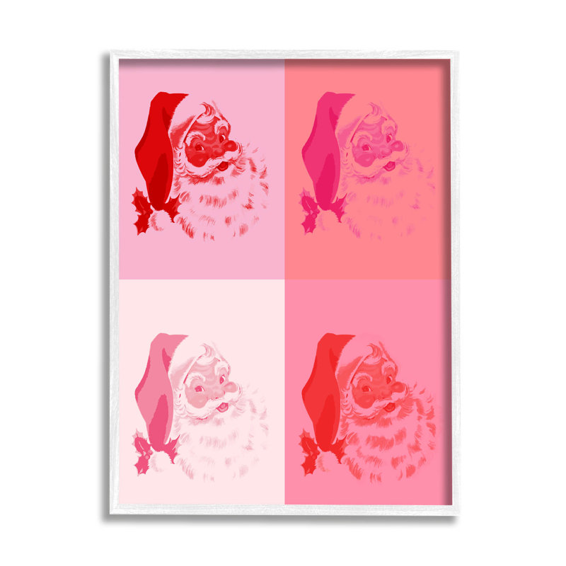 Père Noël pop de style pop - 284, H 14 po x l 11 po x P 1,5 po, Giclée encadrée blanc bord de mer