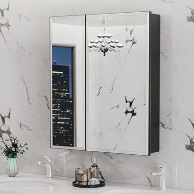 Armoire à pharmacie à fixation en surface / en aluminium 24 po x l 24 po x H 30 po avec miroir en bois noir et miroir
