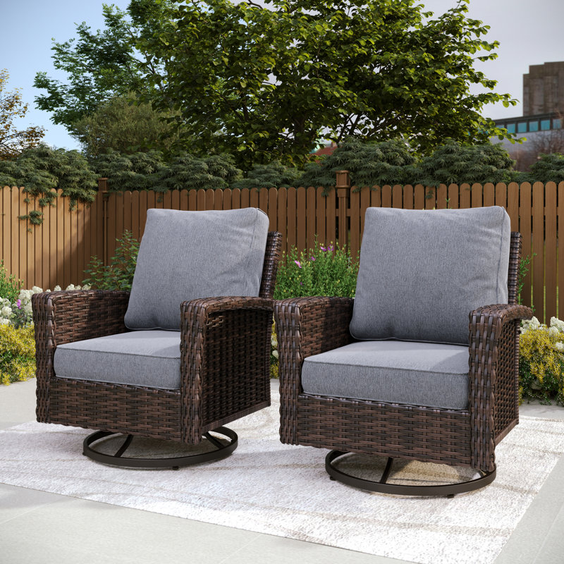 Swivel Wicker Outdoor Lounge Chair, Gray