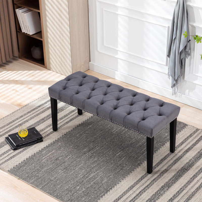 Banc rembourré et capitonné, Gris foncé, Noir