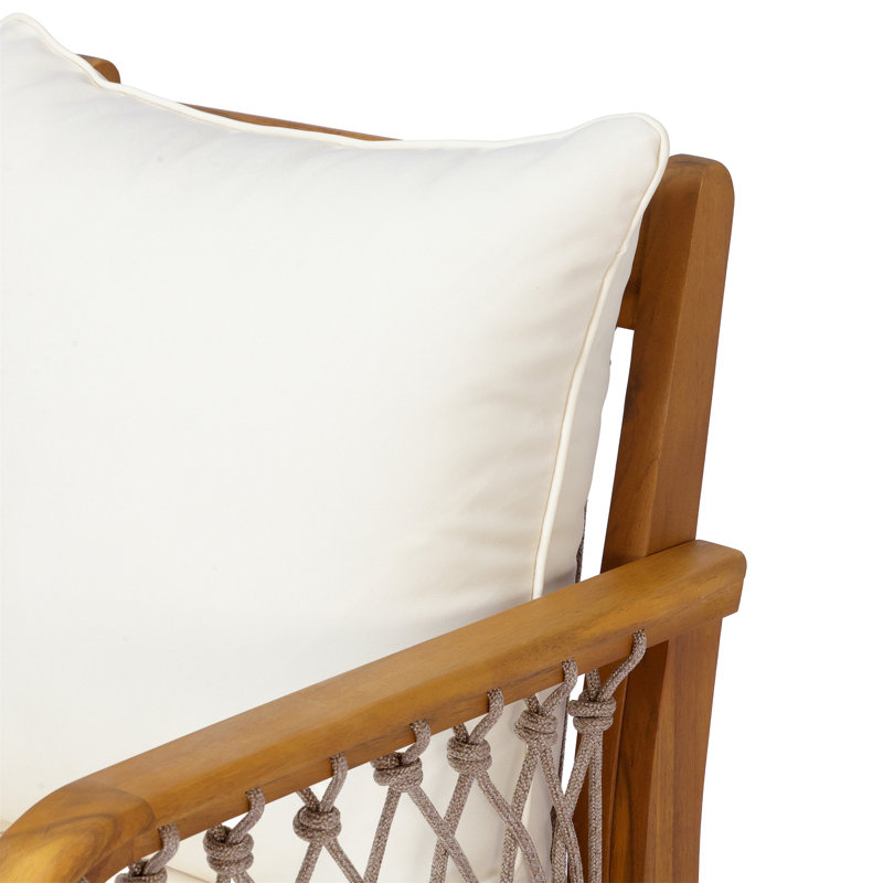 Chaises de patio extérieures en bois d'acacia avec accoudoirs en corde tressée