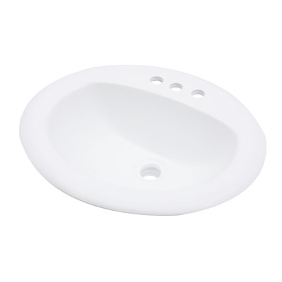 20.3" White Oval Drop In Bathroom Sink Ceramic Topmount Vanity Sink