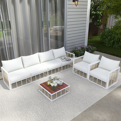 7 Piece Rattan Sofa Seating Group With Thick Cushions