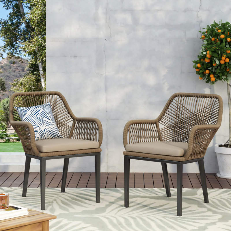 (Ensemble de 2) Chaise de salle à manger moderne en osier avec coussin résistant à l'eau