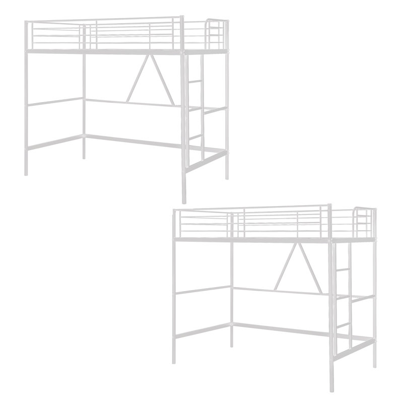 Metal Loft Bed Set Of 2, Heavy-Duty Steel Frame With Full-Length Guardrails, Built-In Ladder And Open Under-Bed Space For Storage Or Desk