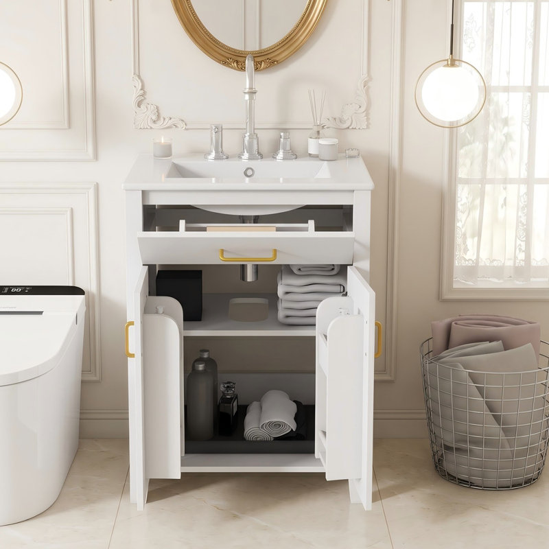 Meuble-lavabo simple 24 po avec lavabo en céramique, Blanc