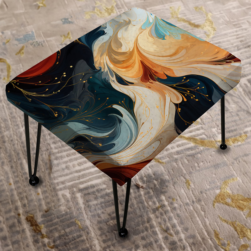 Repose-pieds rectangulaire orange et bleu sarcelle