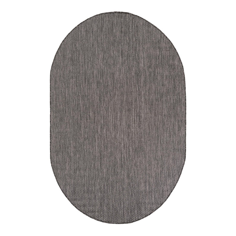 Avaughn Black Indoor/Outdoor Area Rug, Oval 5'3" x 8', Black