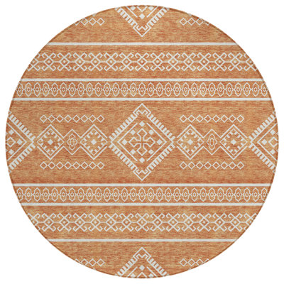Tapis rond lavable 8 pi cuivre et ivoire Southwestern