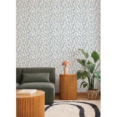Cipher Blue Geometric Faux Grasscloth Wallpaper