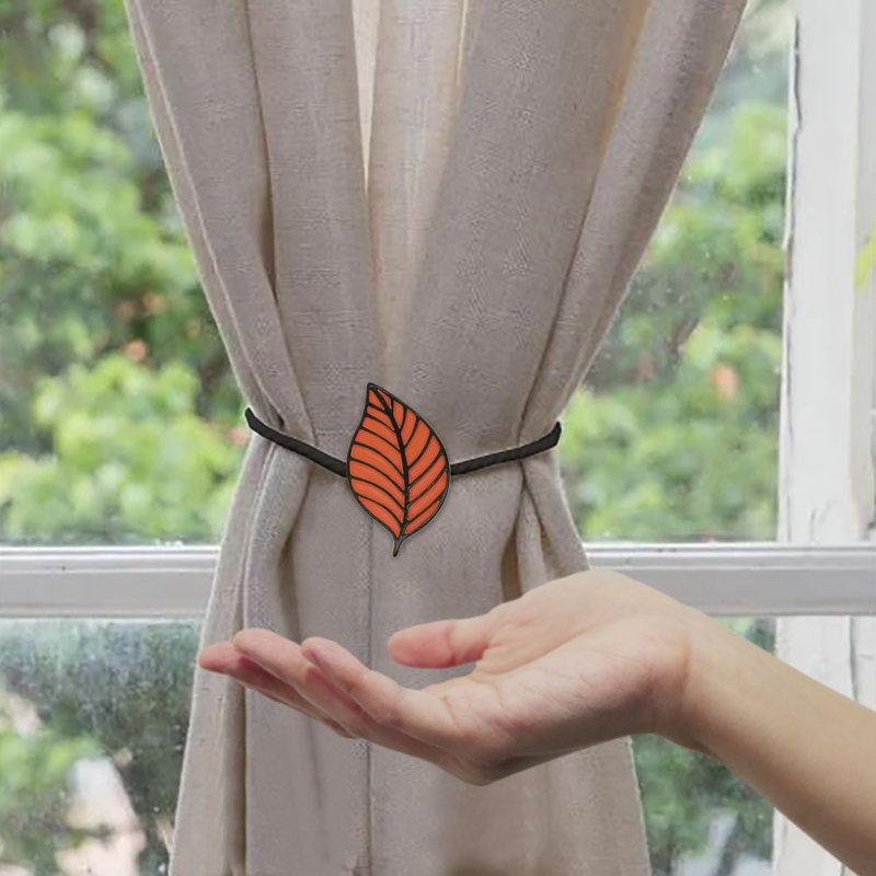 Terracotta Resin Leaf Pattern Magnetic Curtain Tiebacks, Set of 2