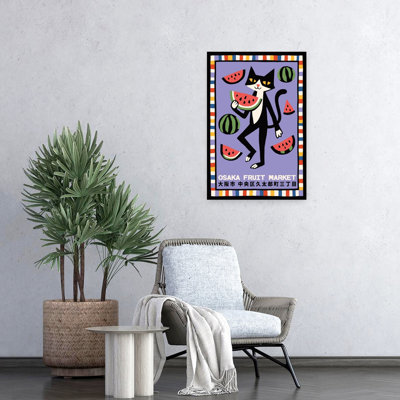 Black Cat Watermelon Market Colorful Playful Vibrant Cat Fruit Summer Wall Art