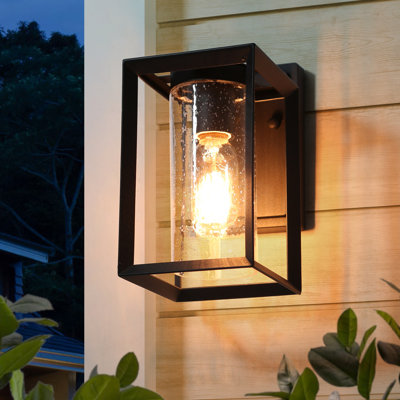 Lanterne murale d'extérieur en verre sablé matte à 1 ampoule H 9 po noir mat