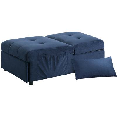 Dark Blue Velvet Lift Top Bench With Pull-out Bed - Solid Wood Frame And Interior Space Saving Storage Comfortable Seat