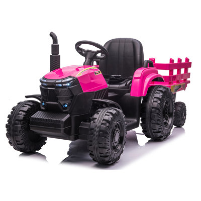 12V Kids Ride On Tractor with Removable Trailer, Dual 40W Motors, Large Wheels, LED Headlights, USB and MP3 Support, Battery Powered Farm Style Ride On Vehicle