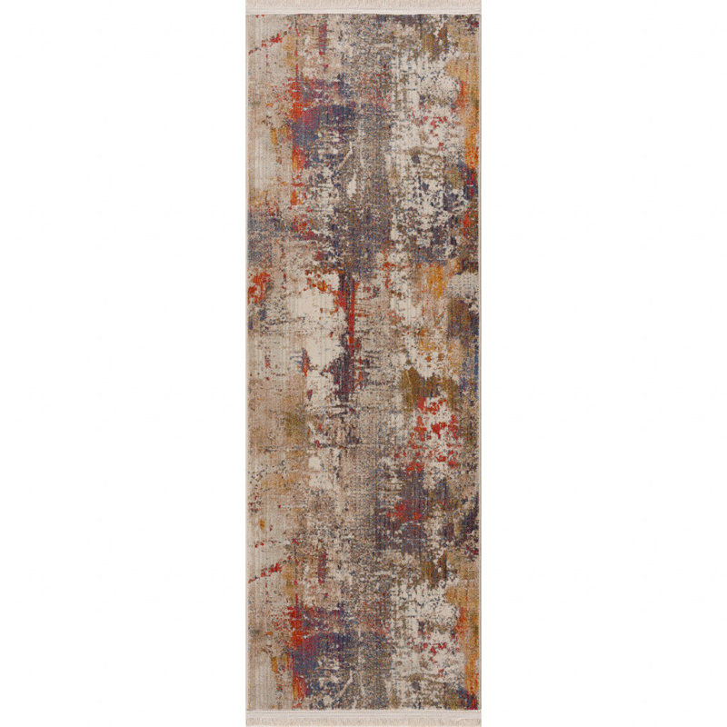 Tapis abstrait moderne délavé, Tapis de couloir 2 pi x 6 pi