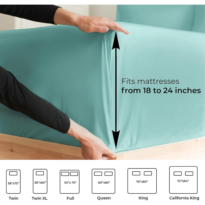Extra Deep Pocket Fitted Sheet Only, Cooling & Breathable Bed Sheet, Soft, Fits 18–24 Inch Mattress, Spa Blue, Twin XL