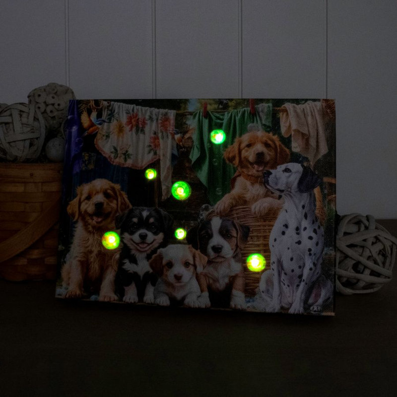 Playful Pups 8X6 Lighted Tabletop Canvas