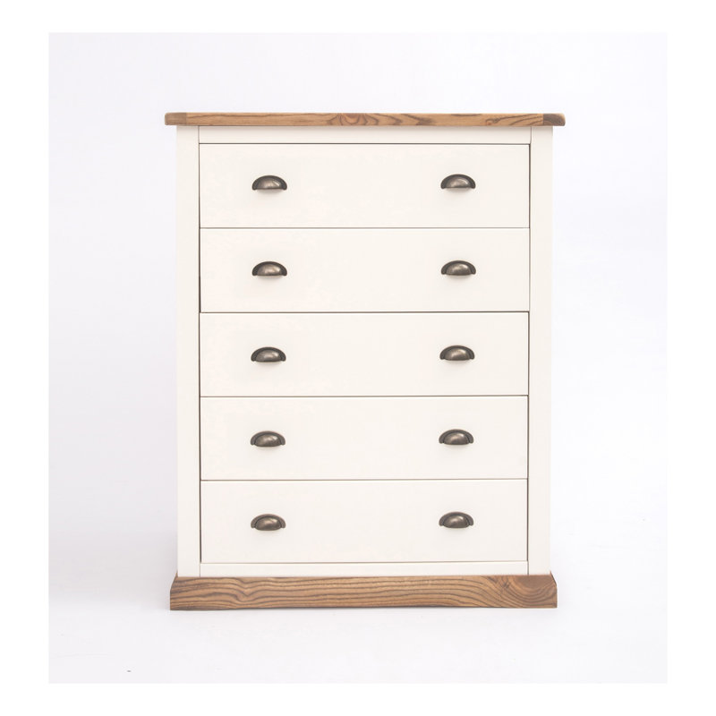90 cm W Chest of 5 Drawers, Waxed Oak